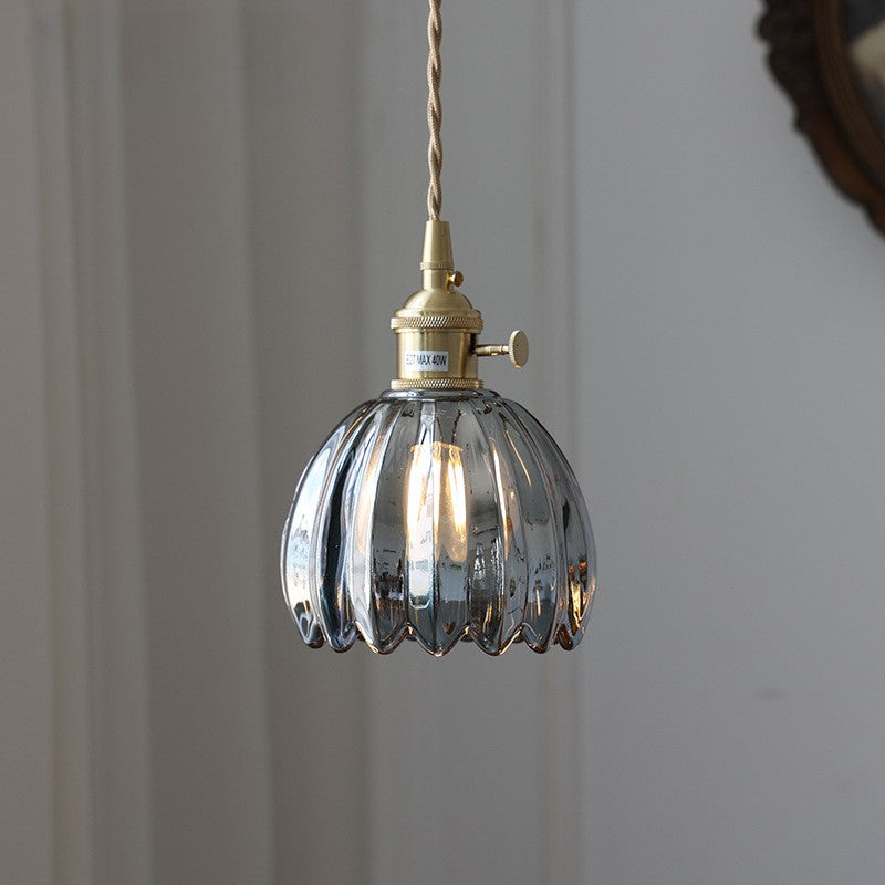 Ribbed Glass Pendant Lamp in Japanese Style