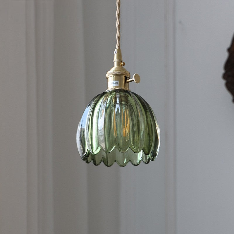 Ribbed Glass Pendant Lamp in Japanese Style