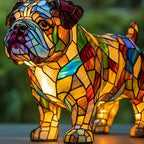 Stained Glass Dog Table Lamp – Animal Light for Bedroom or Desk