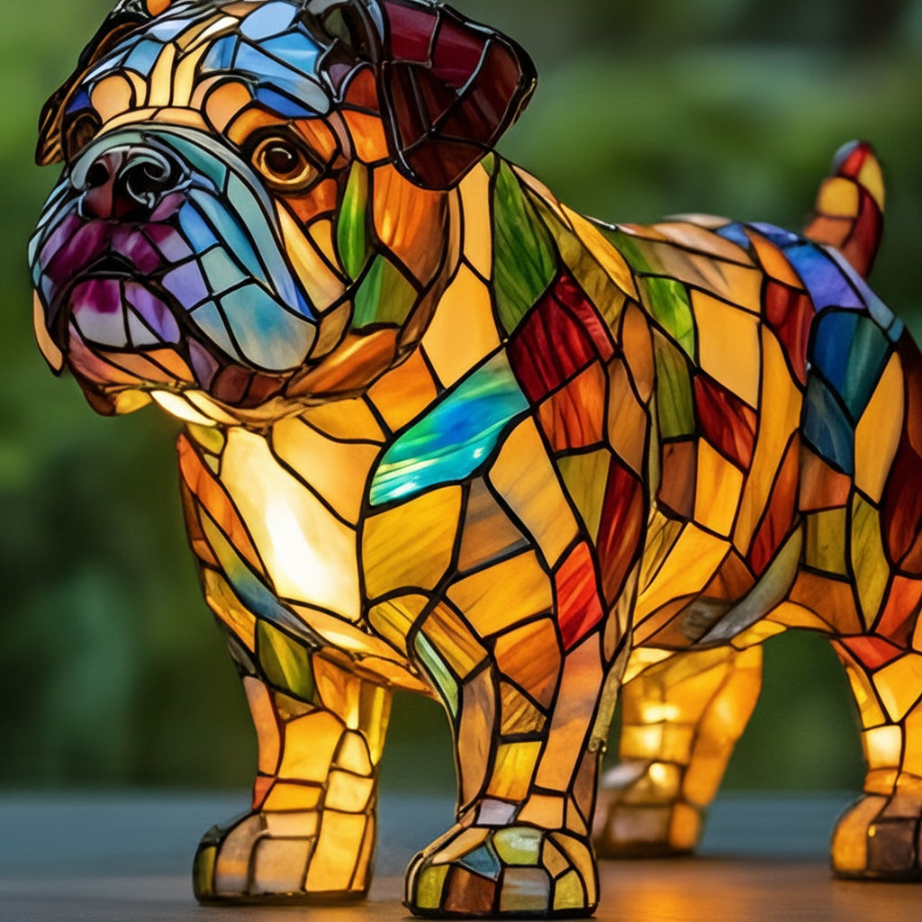 Stained Glass Dog Table Lamp – Animal Light for Bedroom or Desk