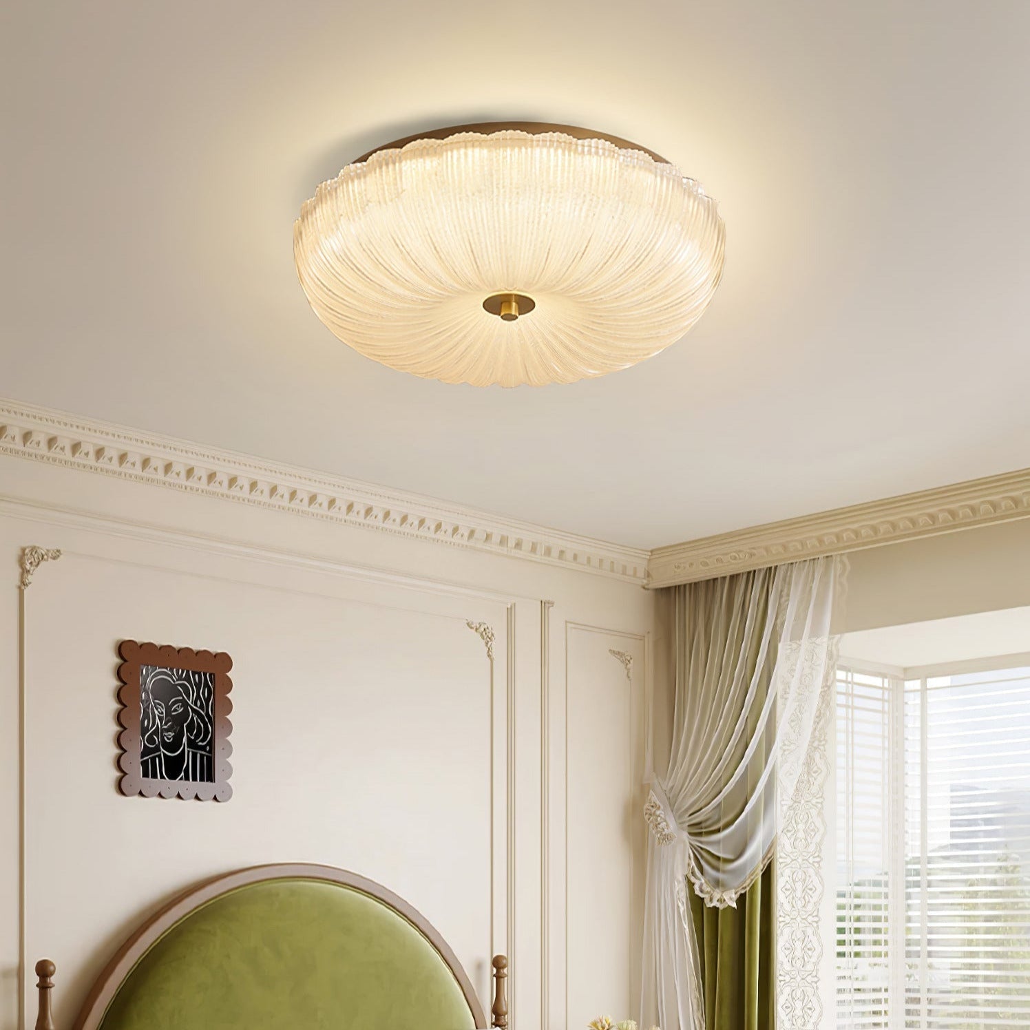 Ceiling Light with Flush Mount – Rippled Glass Design