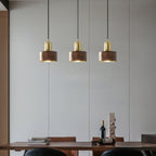 Walnut and Brass Hanging Lamp - Japanese-Style Cylinder Pendant Light