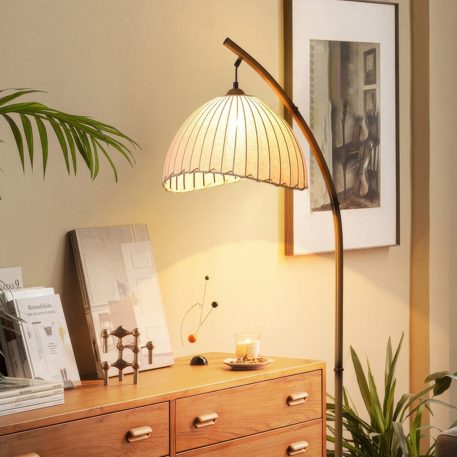 Curved Bamboo Floor Lamp for Aesthetic Interior Design