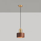 Walnut and Brass Hanging Lamp - Japanese-Style Cylinder Pendant Light