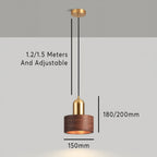 Walnut and Brass Hanging Lamp - Japanese-Style Cylinder Pendant Light
