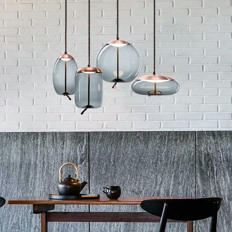 Pendant Light with Smoked Glass in Rose Gold Finish