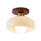 Flush Mount Ceiling Light with Wood and Cream Glass Design