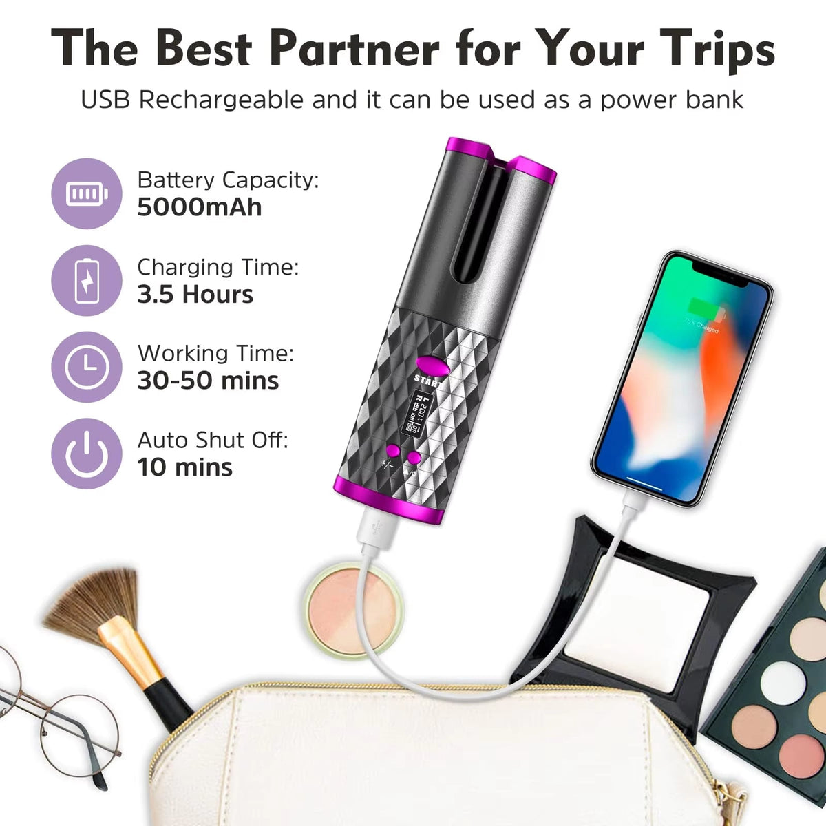 Wavesmith Wireless Curling Wand - Quick & Portable Styling