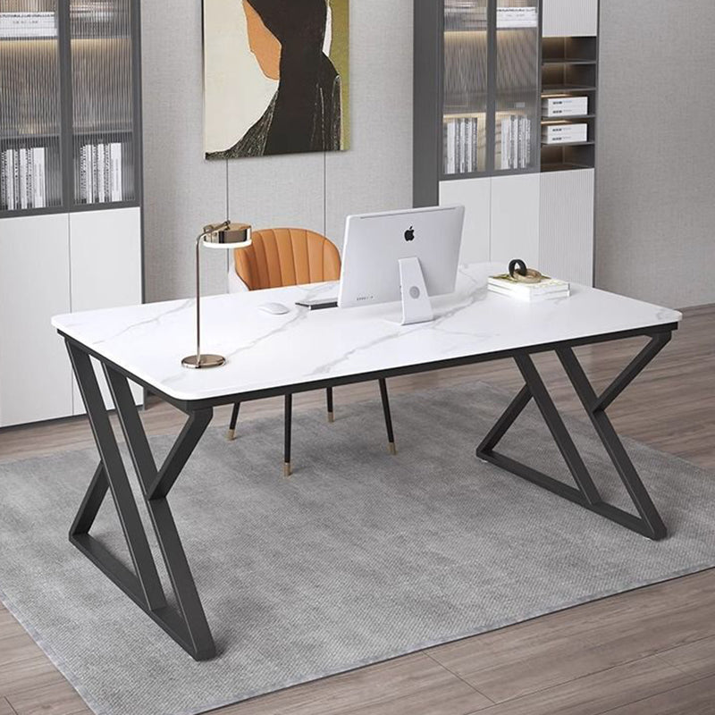 Modern Minimalist Home Office Desk with Stone Surface and Steel Frame
