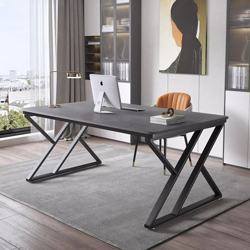 Modern Minimalist Home Office Desk with Stone Surface and Steel Frame