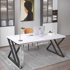 Modern Minimalist Home Office Desk with Stone Surface and Steel Frame