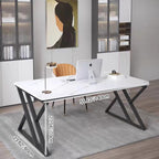 Modern Minimalist Home Office Desk with Stone Surface and Steel Frame