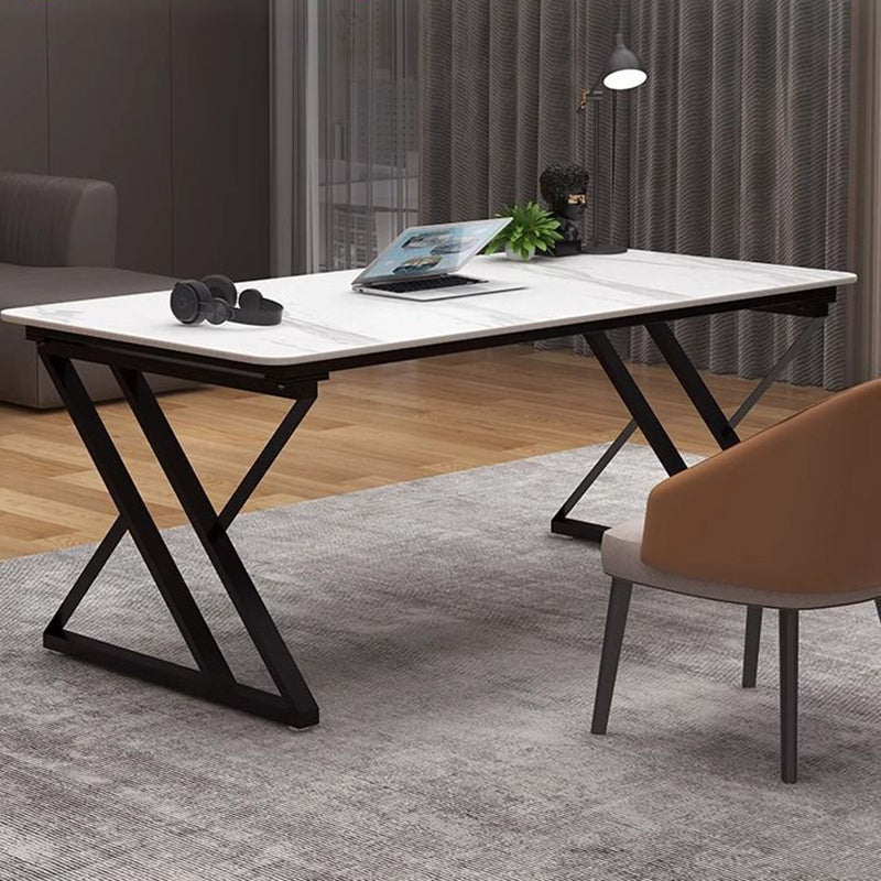 Modern Minimalist Home Office Desk with Stone Surface and Steel Frame