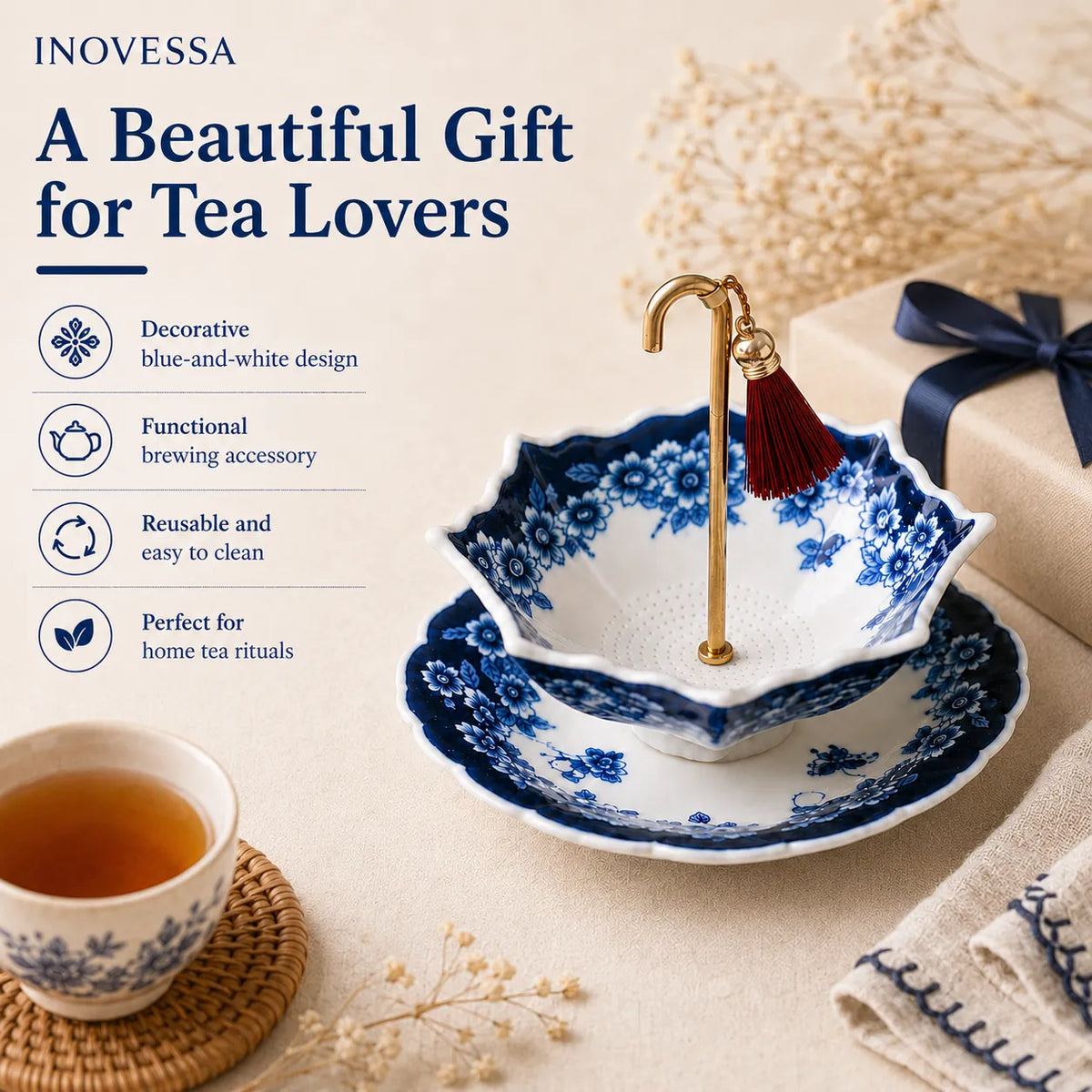 Elegant Swirl Ceramic Tea Infuser with 360° Rotation