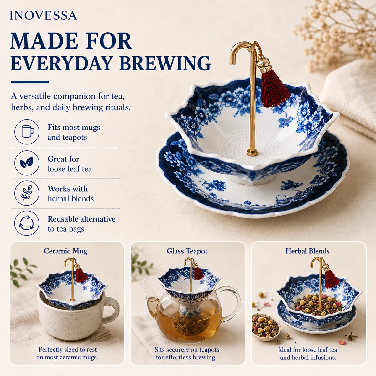 Elegant Swirl Ceramic Tea Infuser with 360° Rotation