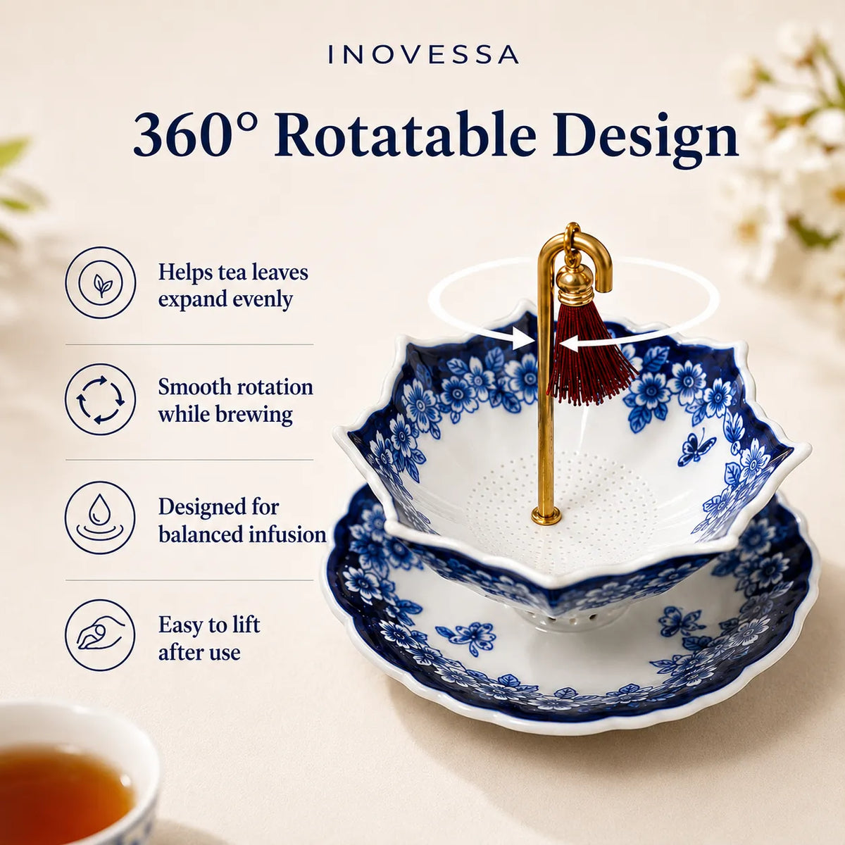 Elegant Swirl Ceramic Tea Infuser with 360° Rotation