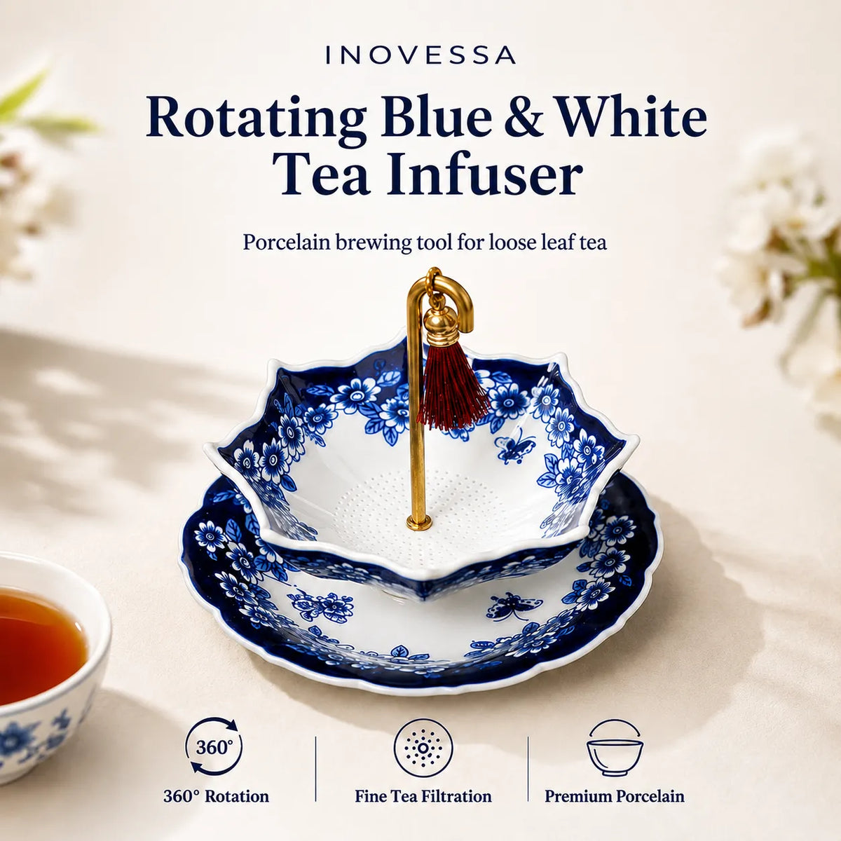Elegant Swirl Ceramic Tea Infuser with 360° Rotation