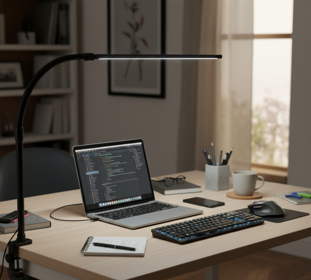 Black Slim LED Light Bar Desk Lamp with Adjustable Height