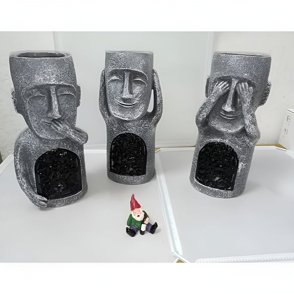 Set of Stone-Look Human Figures for Solar Garden Decoration