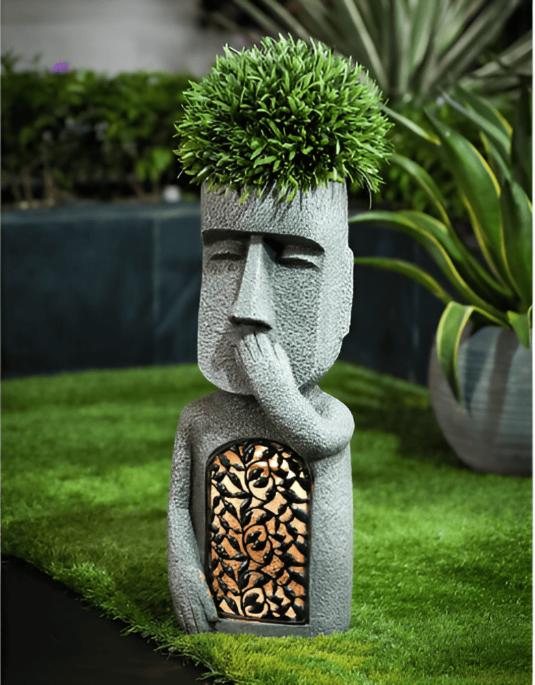 Set of Stone-Look Human Figures for Solar Garden Decoration