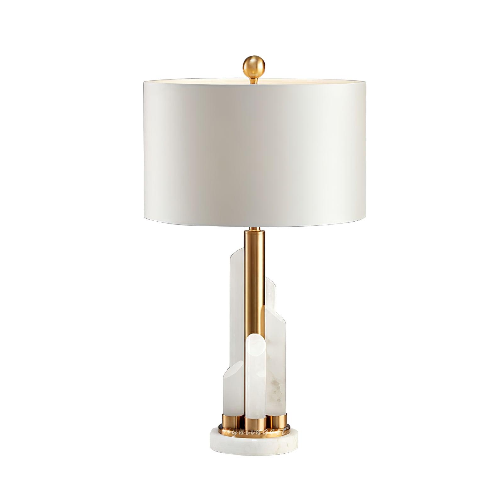 Cylindrical Fabric Shade Table Lamp in Alabaster Finish