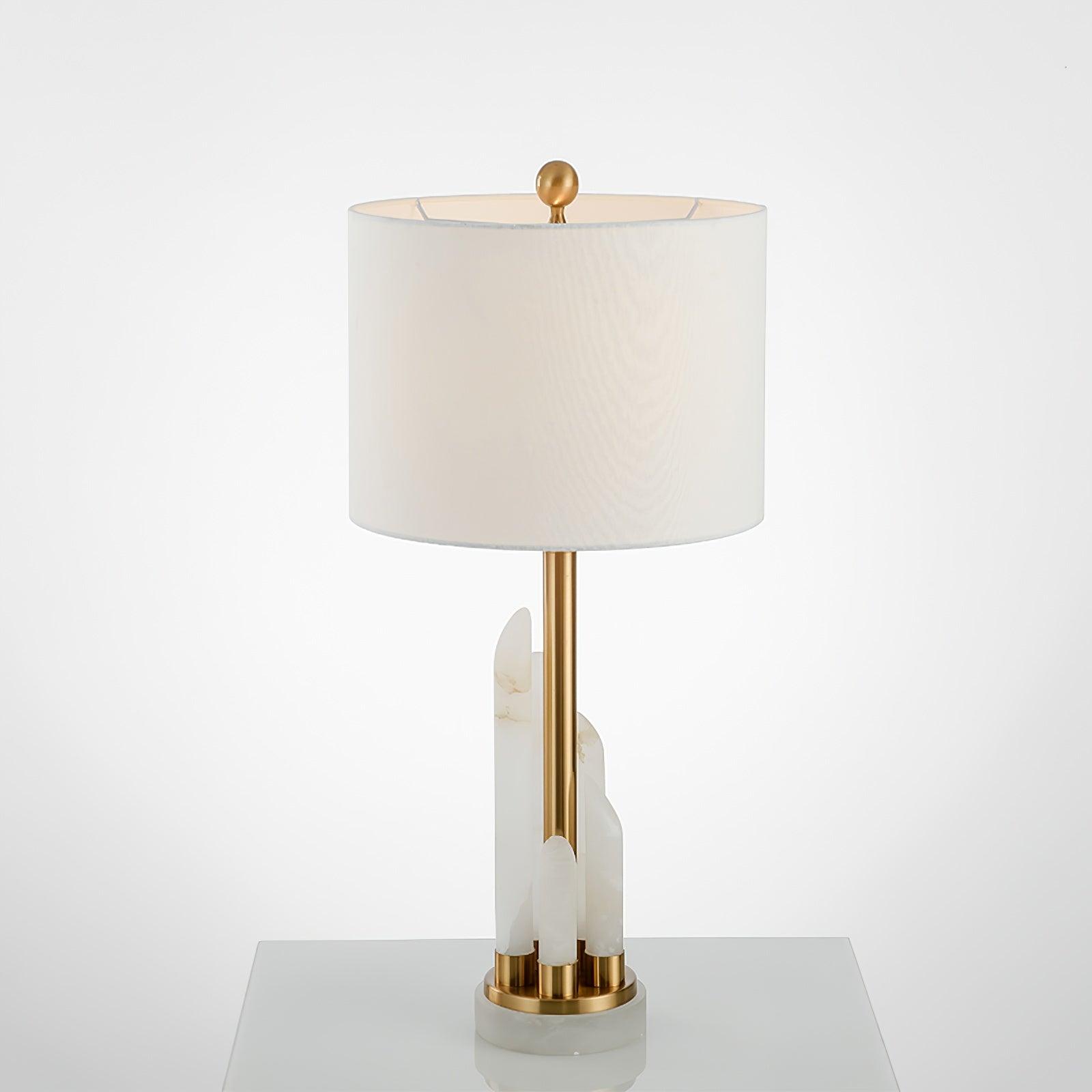 Cylindrical Fabric Shade Table Lamp in Alabaster Finish