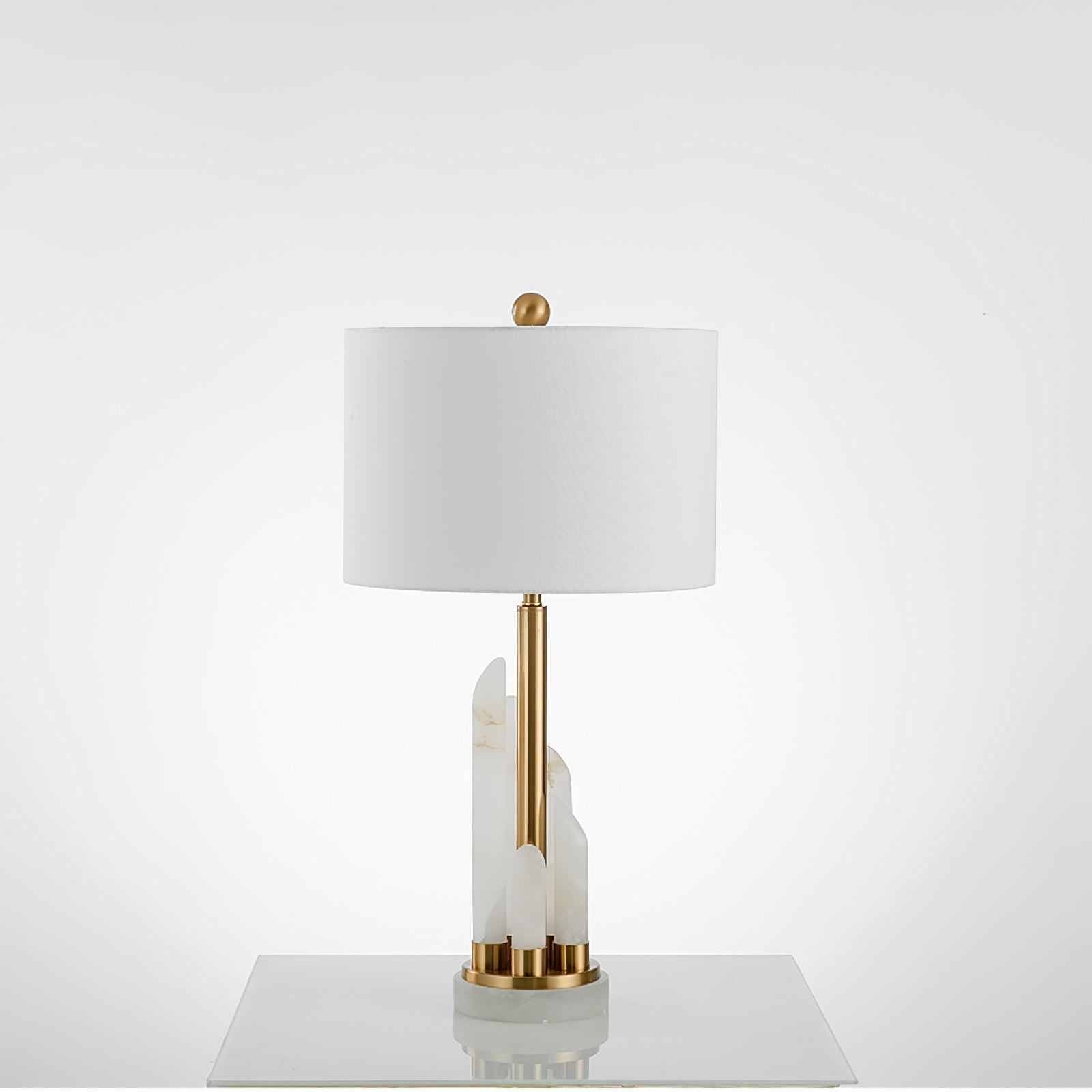 Cylindrical Fabric Shade Table Lamp in Alabaster Finish