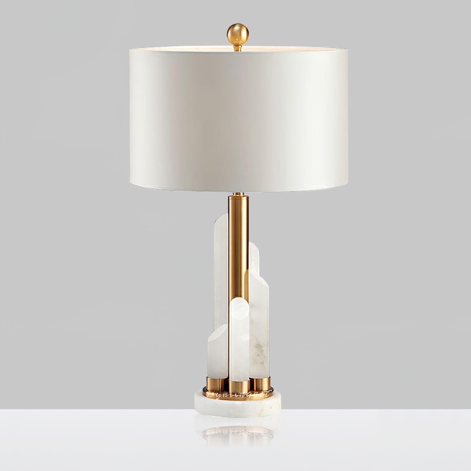 Cylindrical Fabric Shade Table Lamp in Alabaster Finish