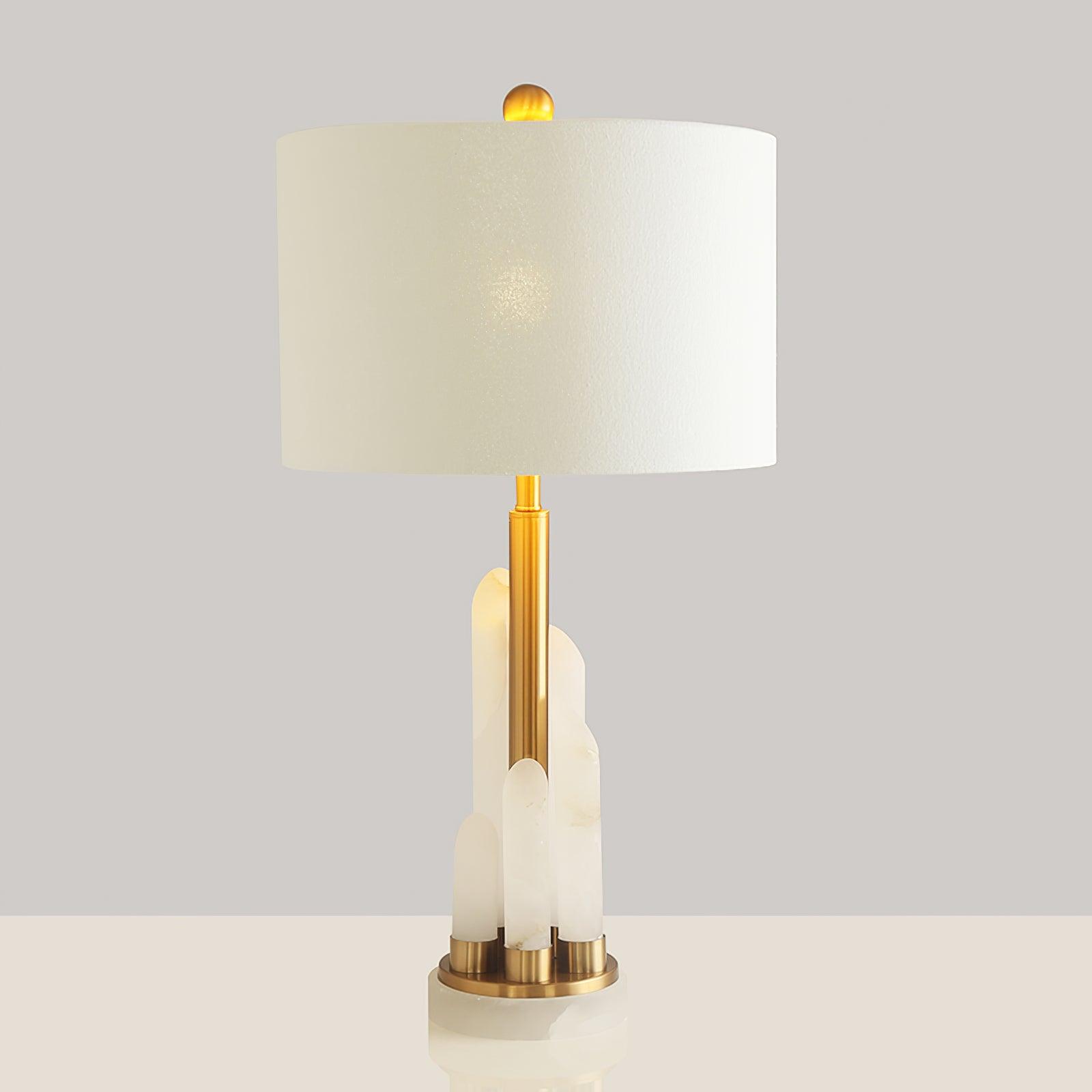 Cylindrical Fabric Shade Table Lamp in Alabaster Finish