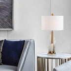 Cylindrical Fabric Shade Table Lamp in Alabaster Finish