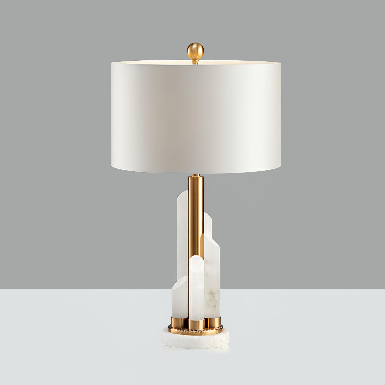 Cylindrical Fabric Shade Table Lamp in Alabaster Finish