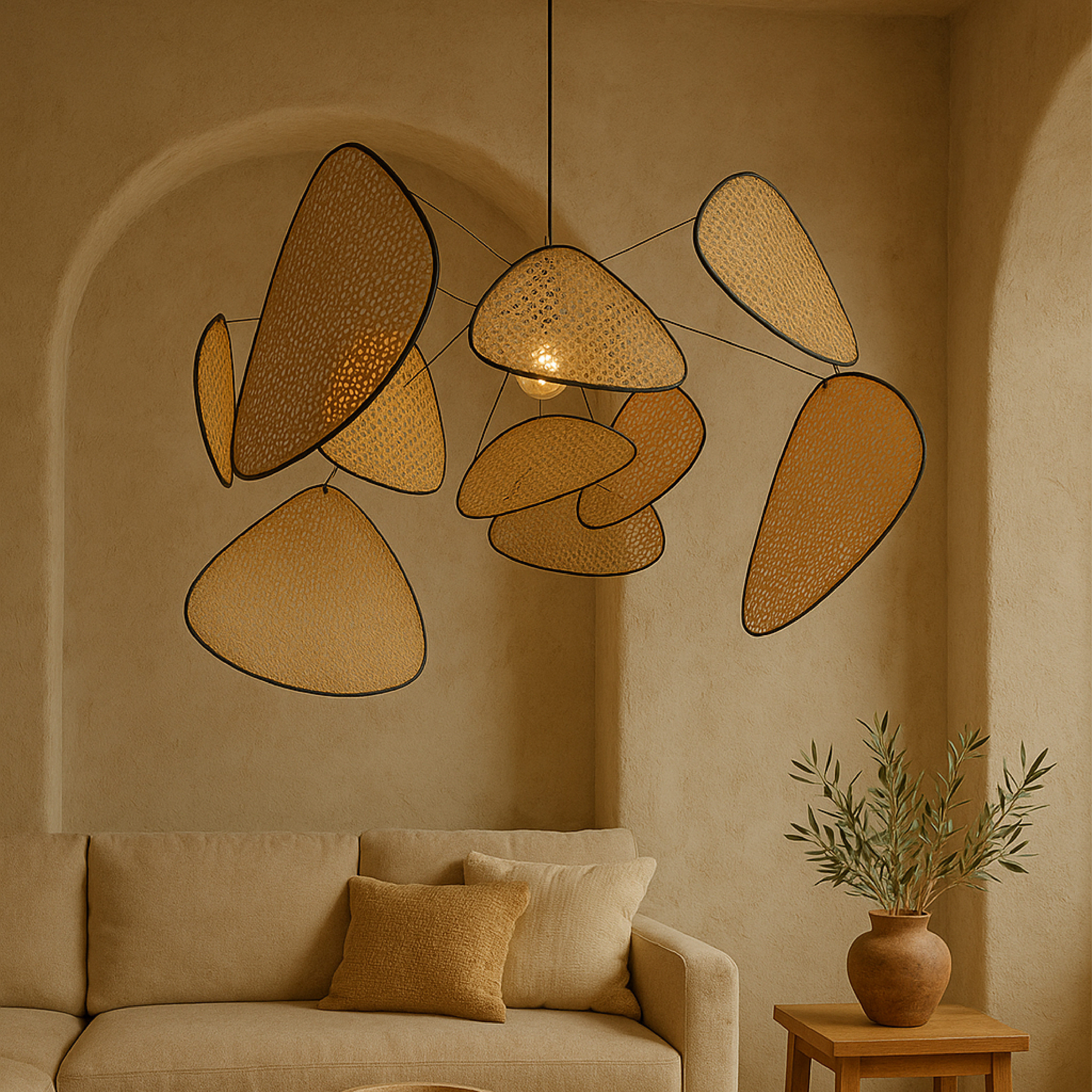 Handcrafted Pendant Light in Organic Rattan Design