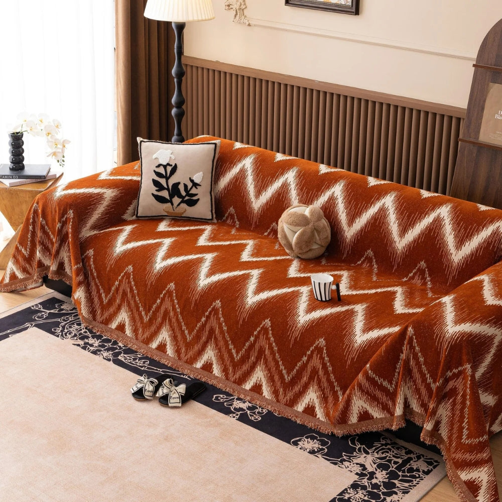Chenille Sofa Slipcover - Chevron Design, Suitable for Pets