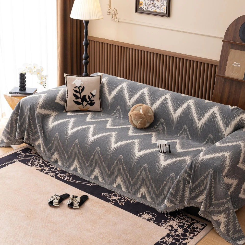 Chenille Sofa Slipcover - Chevron Design, Suitable for Pets