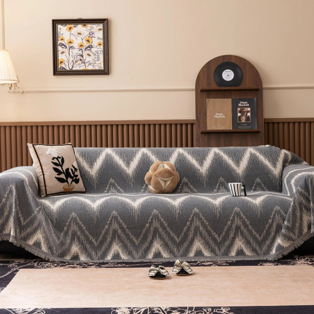 Chenille Sofa Slipcover - Chevron Design, Suitable for Pets