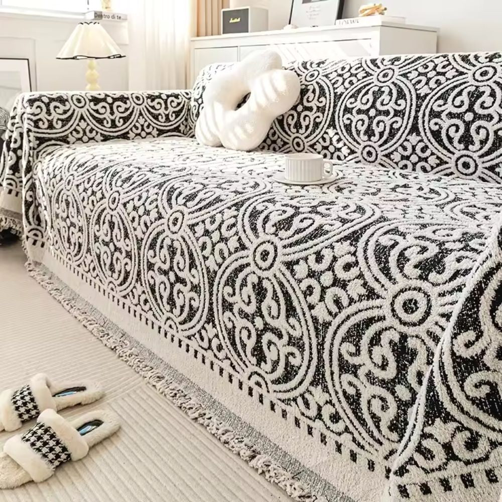 Vintage Style Jacquard Sofa Protector - Soft Microfiber Fabric