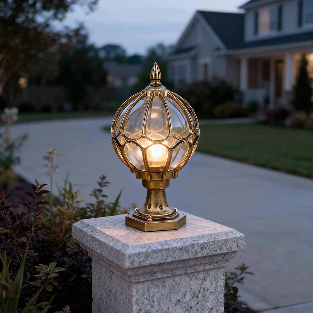 Garden and Landscape Lighting – Retro Copper and Glass Globe Pillar Lights
