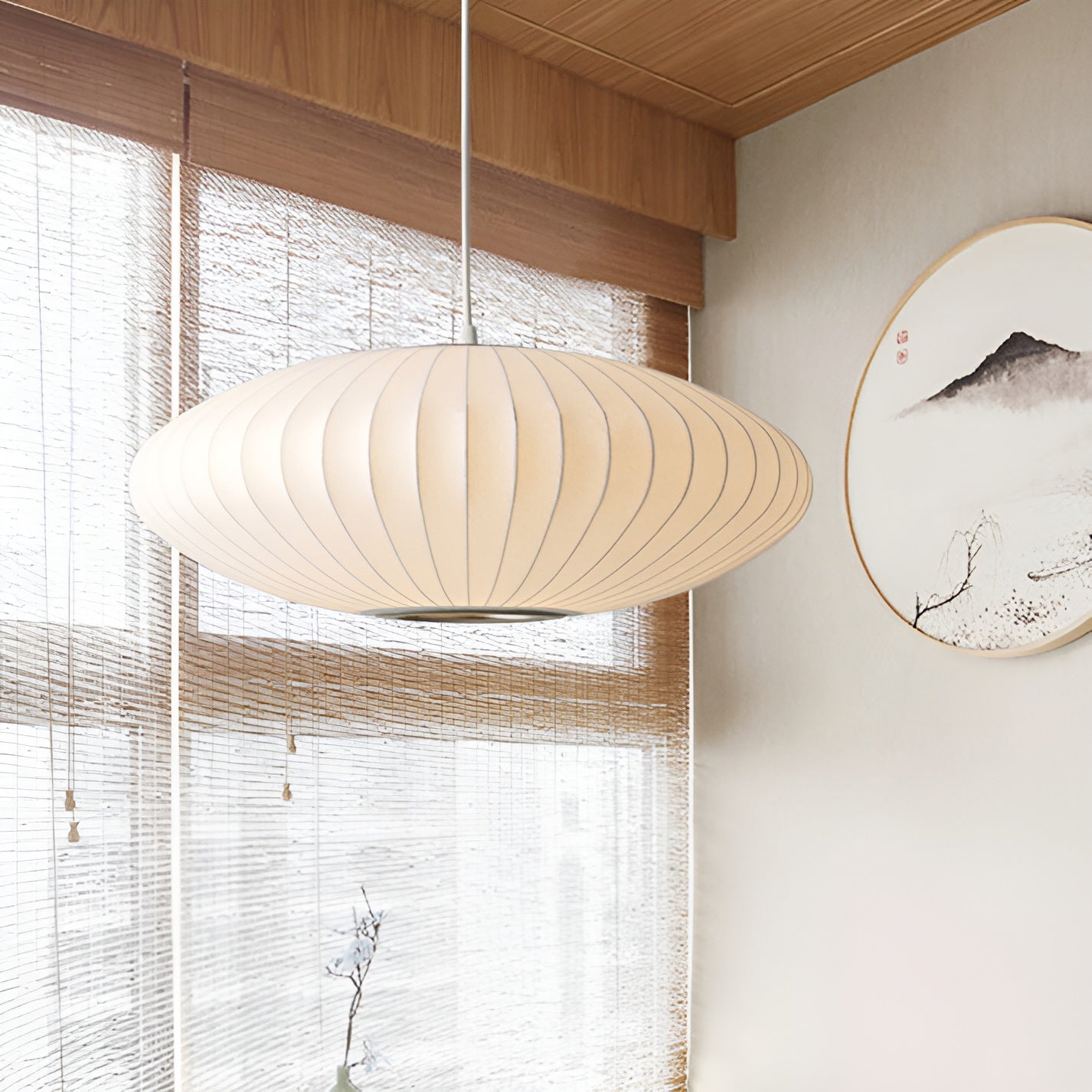 Vertical Lined Shade Oval Pendant Lighting Fixture