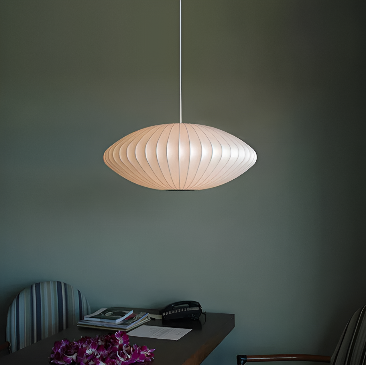Vertical Lined Shade Oval Pendant Lighting Fixture