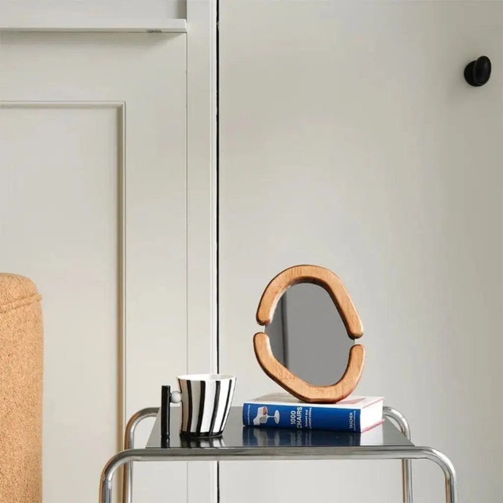 Curved Elegance Wooden Wall Mirror