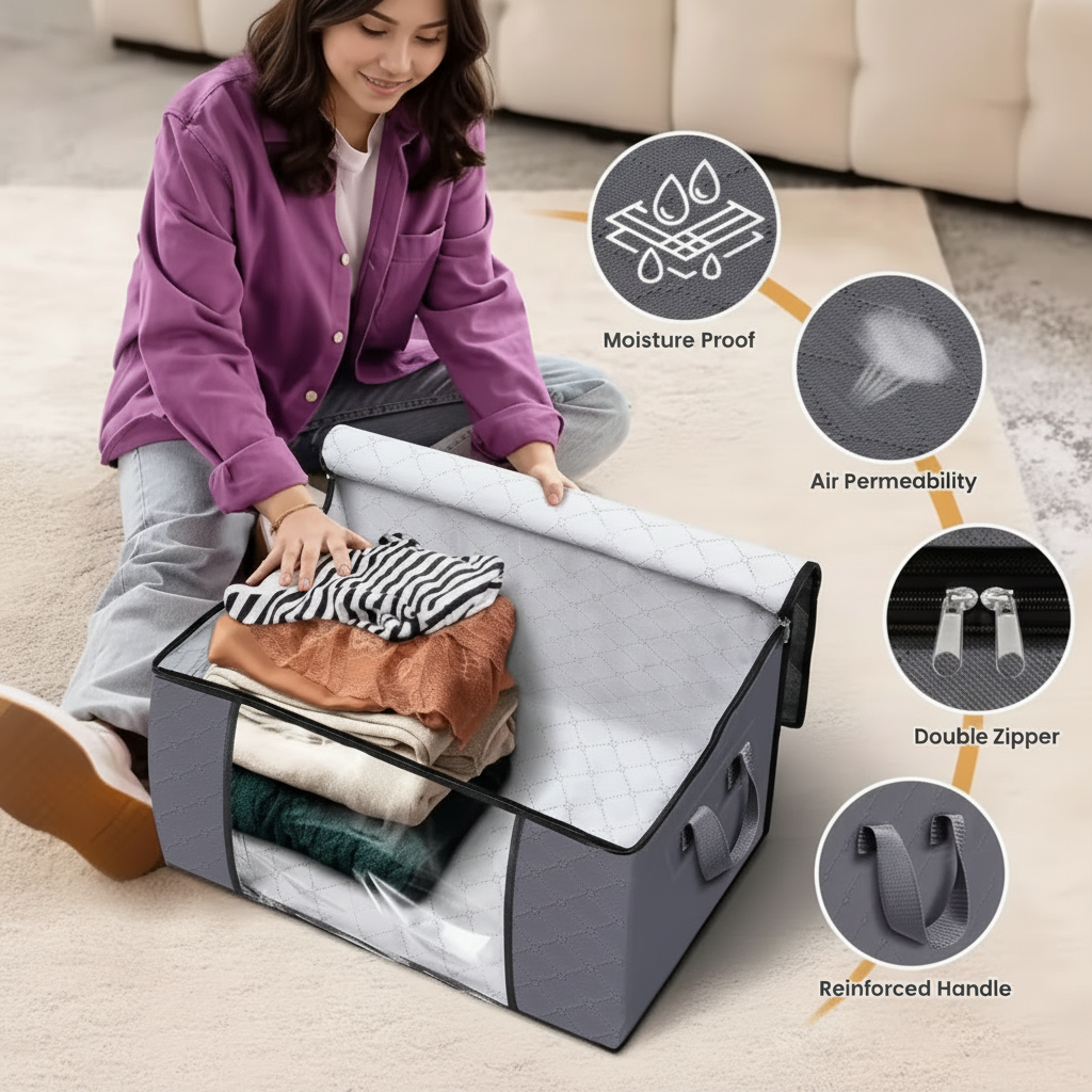 Foldable Fabric Storage Bags for Organizing Large Clothing Items