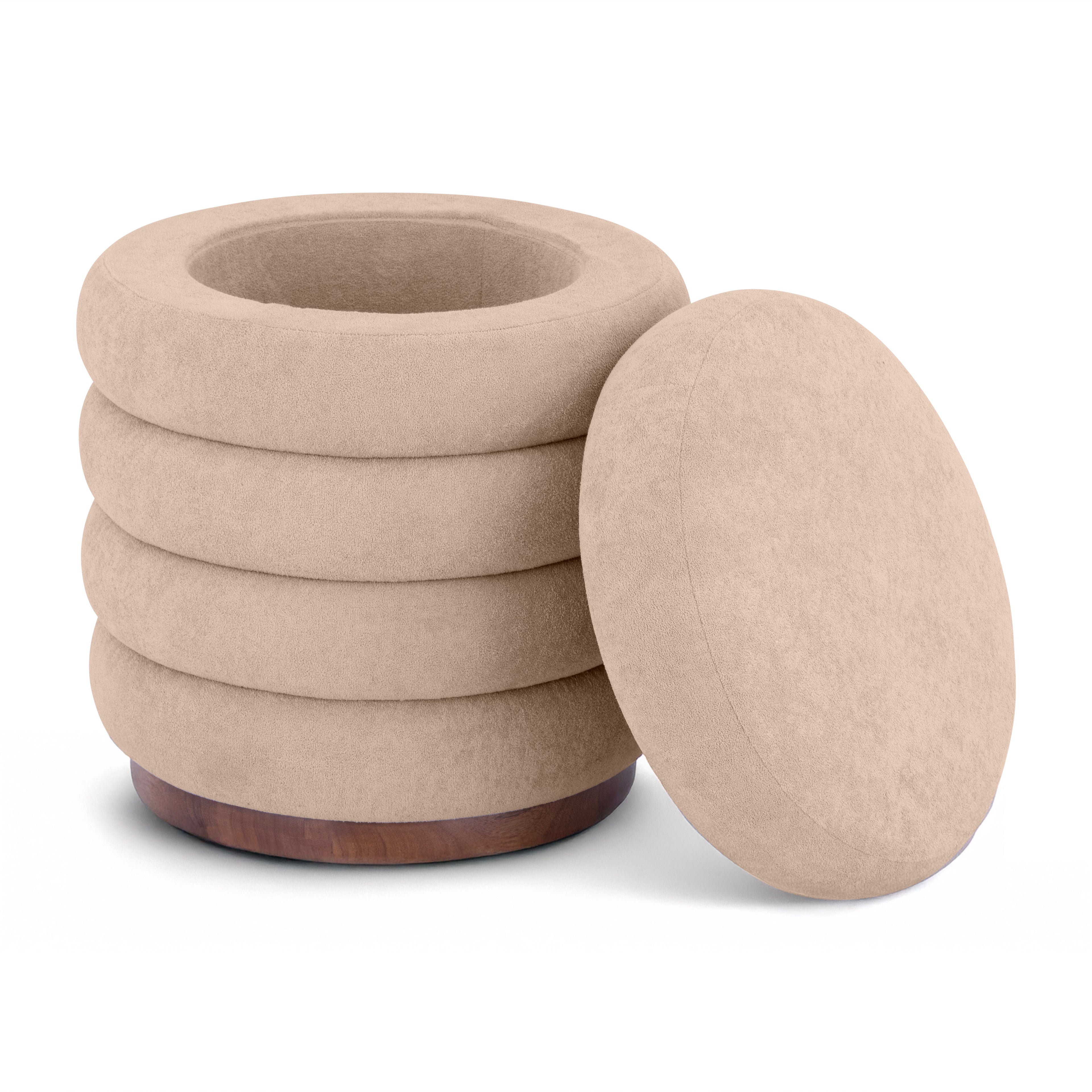 Elegant Sand Paisley Ottoman – Hidden Storage for Footrest and Extra Seating