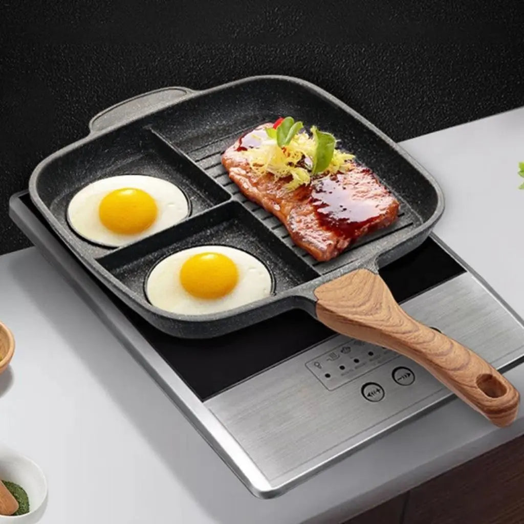 Versatile Triple-Compartment Nonstick Cooking Pan