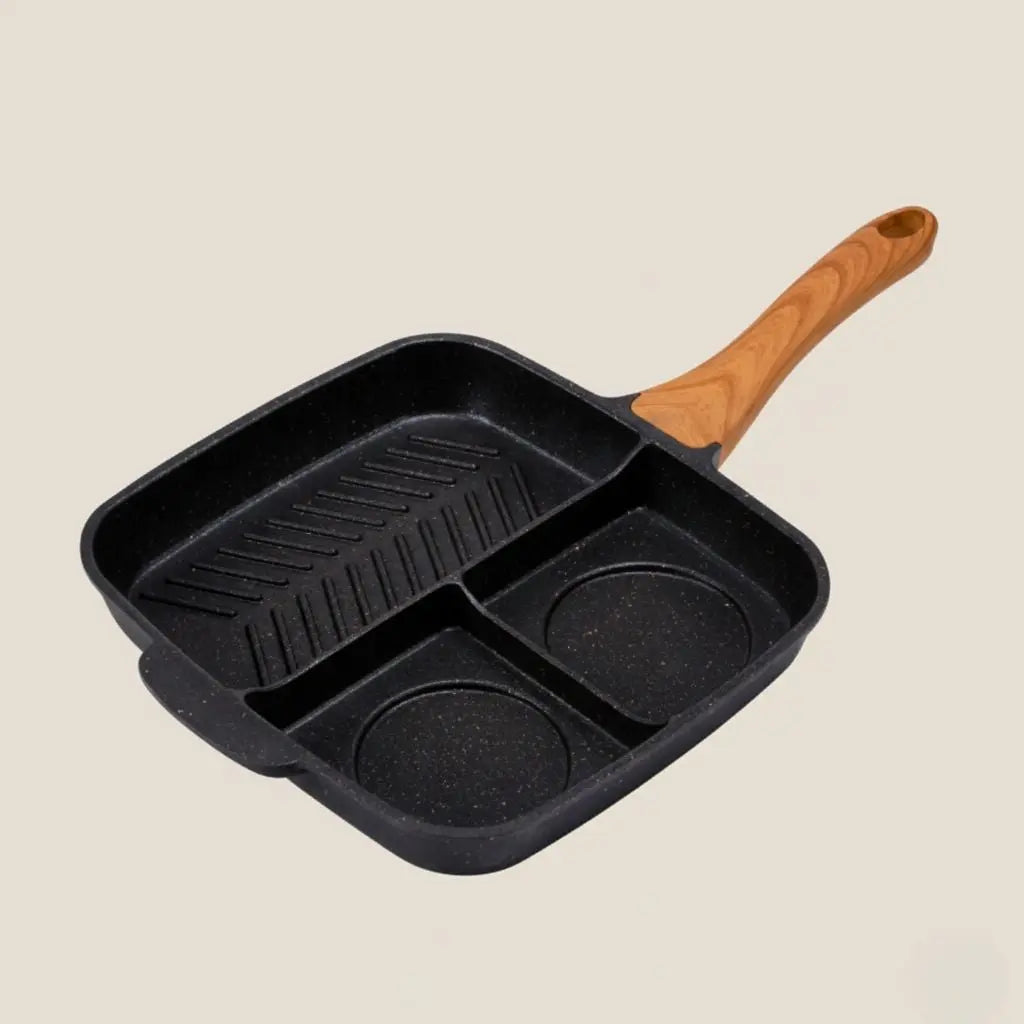 Versatile Triple-Compartment Nonstick Cooking Pan