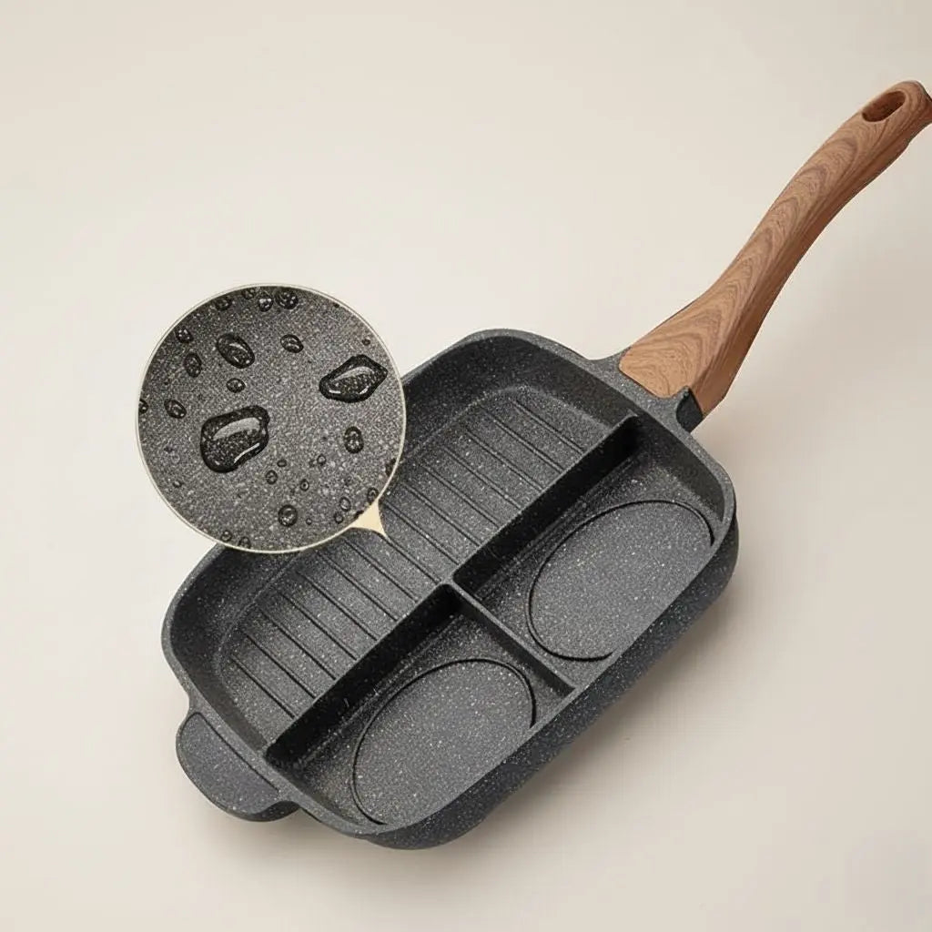 Versatile Triple-Compartment Nonstick Cooking Pan