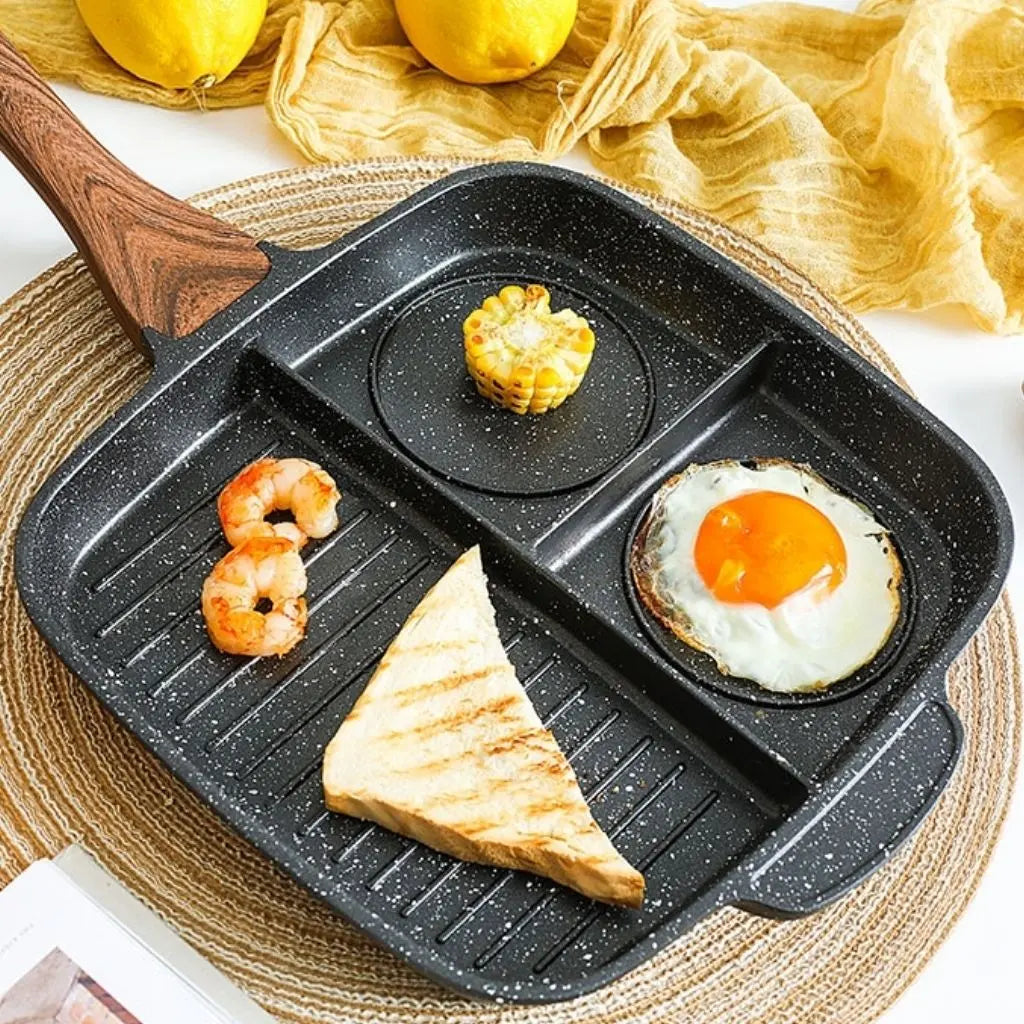Versatile Triple-Compartment Nonstick Cooking Pan
