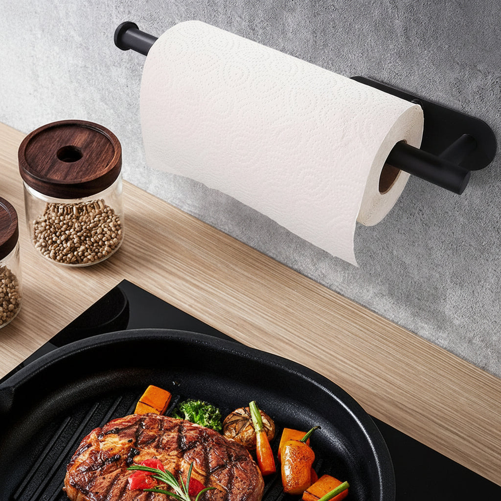 Under-Cabinet Paper Towel Dispenser in Black Stainless Steel