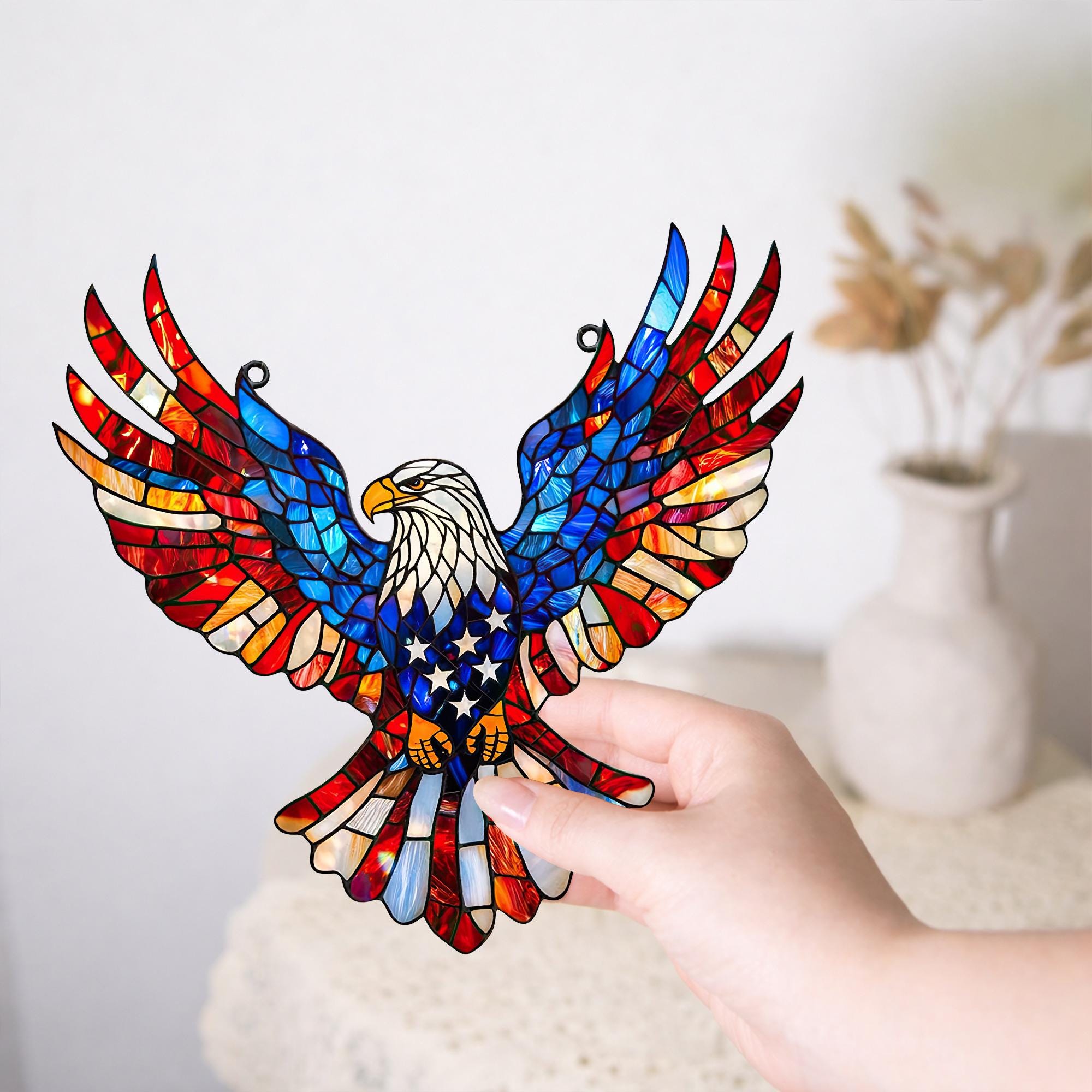 Stained Glass Suncatcher Featuring Patriotic Eagle Wall Decor