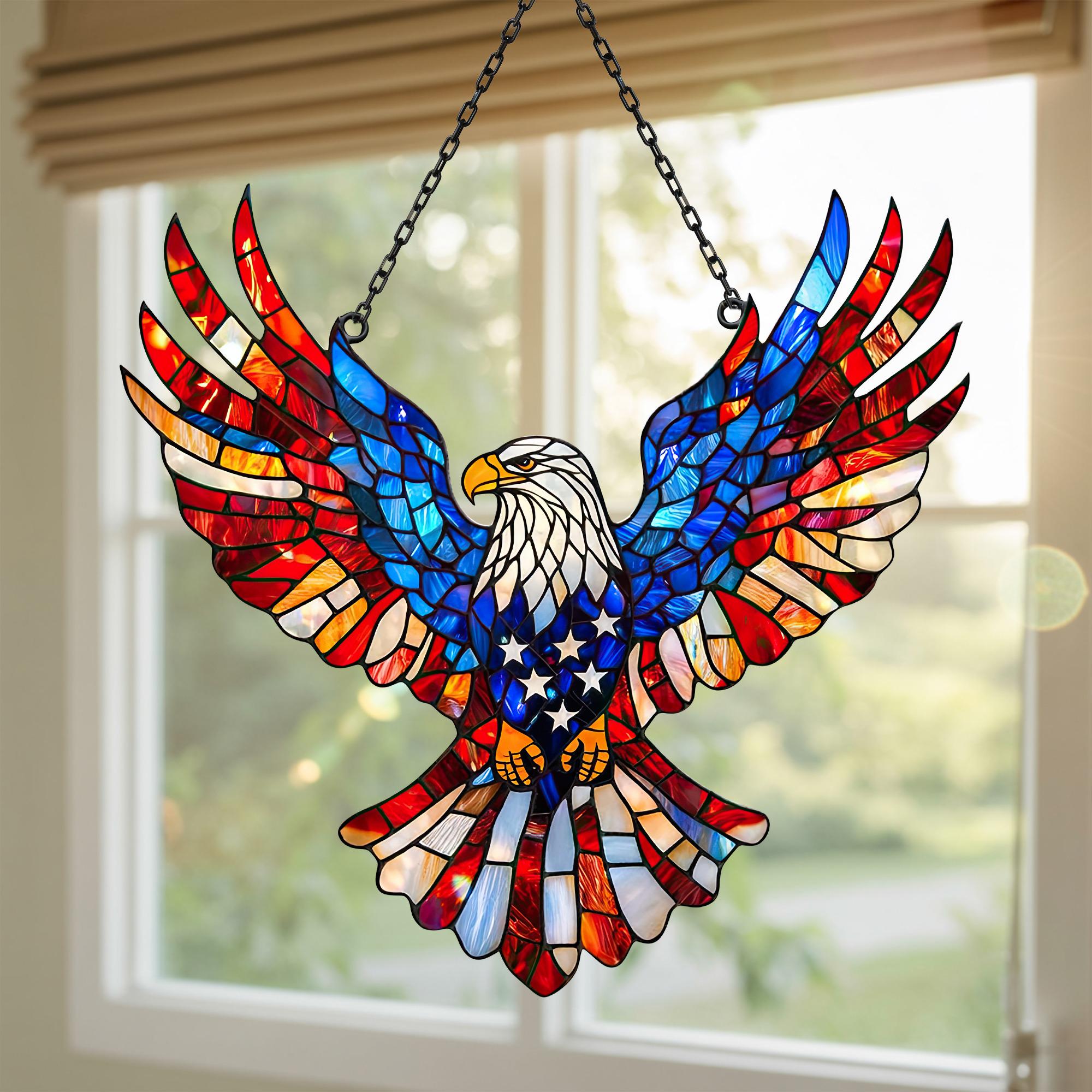 Stained Glass Suncatcher Featuring Patriotic Eagle Wall Decor