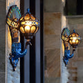 Vintage Aluminum Outdoor Wall Light with Glass Shade – IP55 Rated Peacock